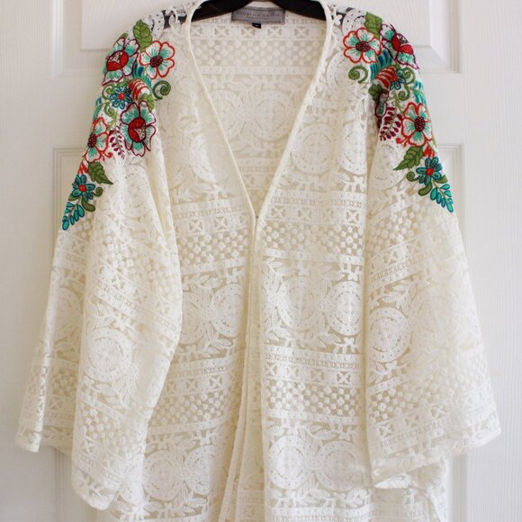 Double D Ranch Crochet Lace Cream Floral Embroidered Cardigan - Picture 3 of 11